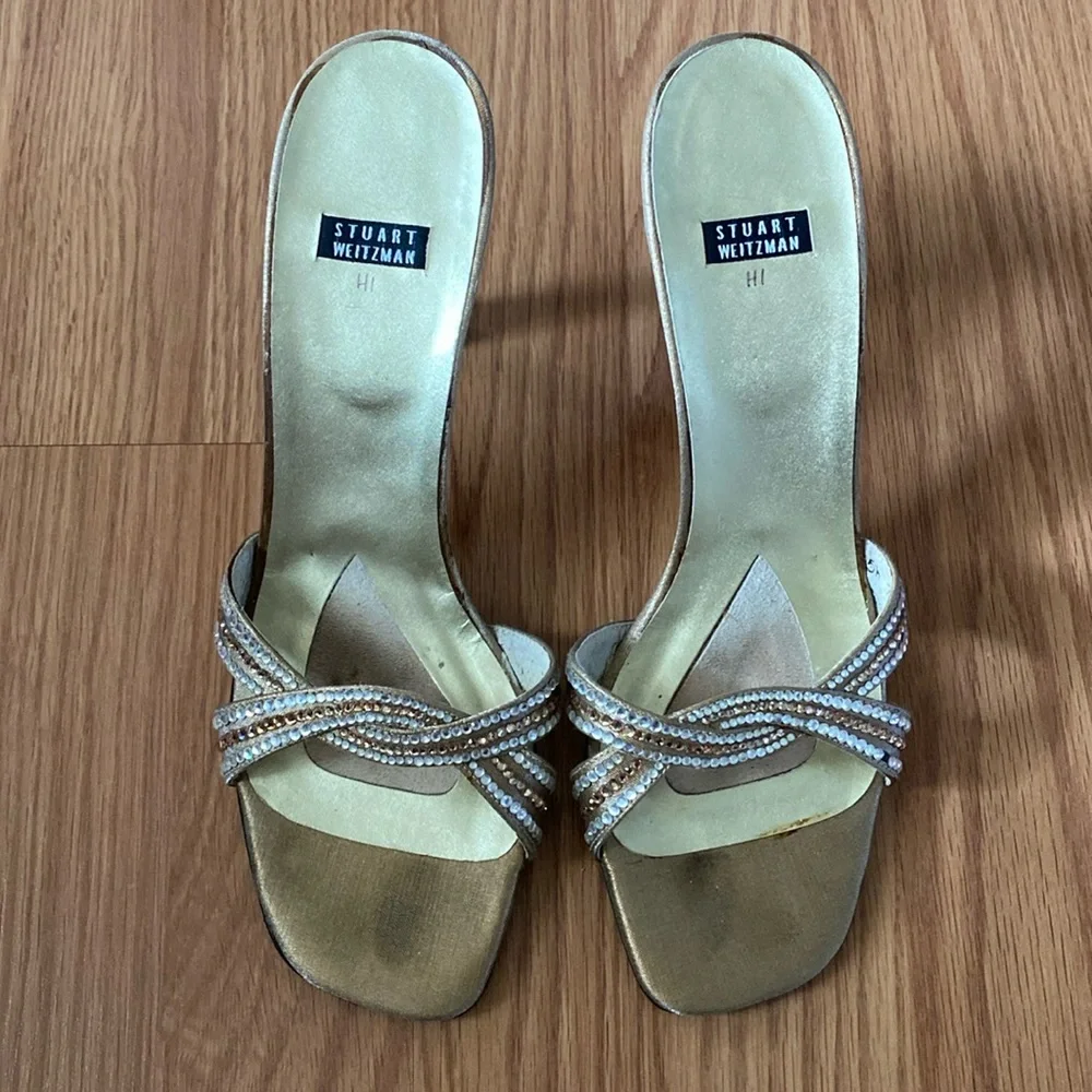 ❤️ Stuart Weitzman Gold and Silver Rhinestone Designer Shoes Size 8 1/2
